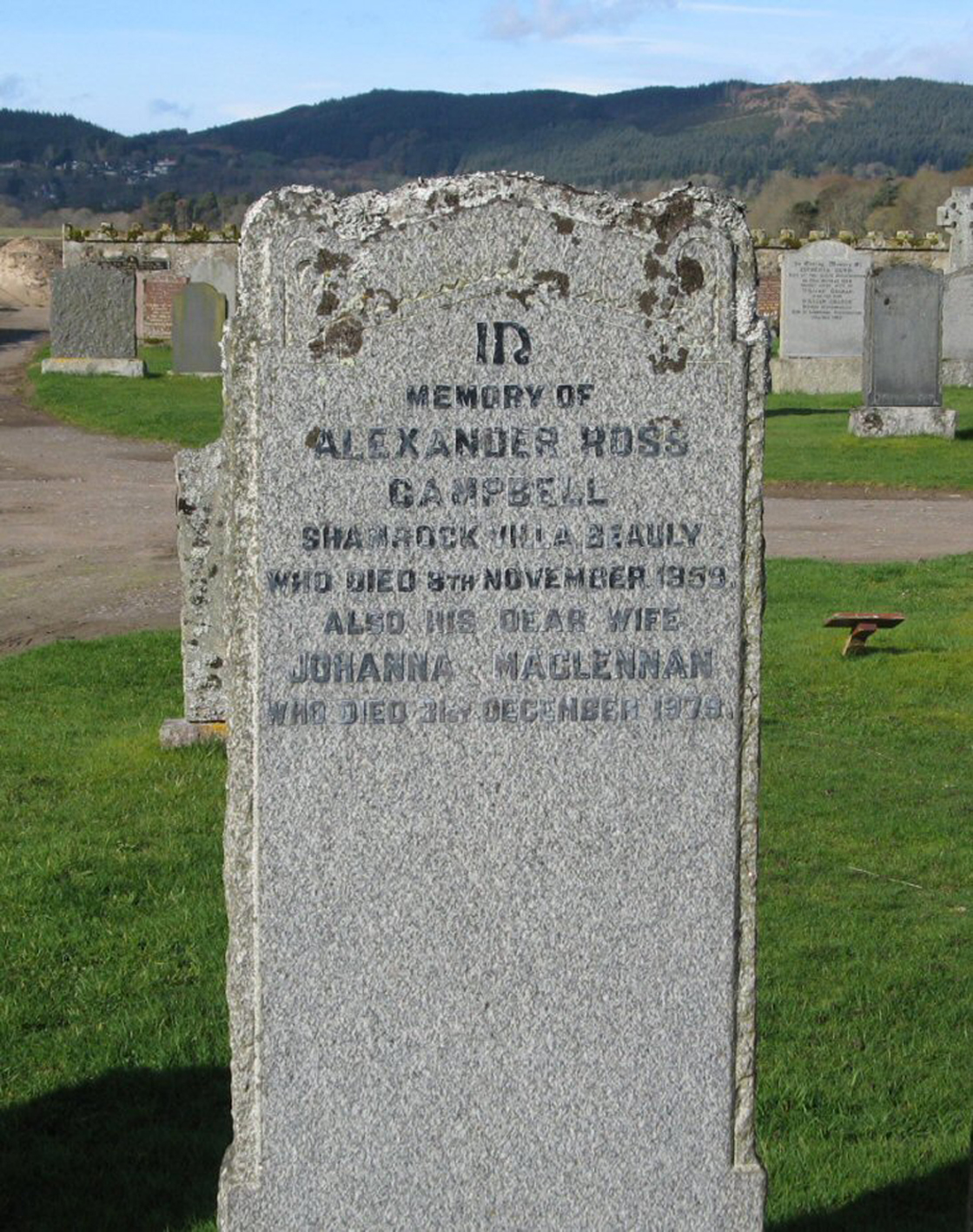 Photo of headstones/Johanna MacLennan died 1979 MI Fodderty